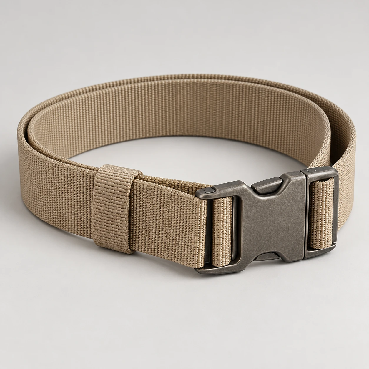 Sand Route Utility belt with thick nylon webbing, 38mm width, zinc alloy side release clip buckle, movable webbing keeper