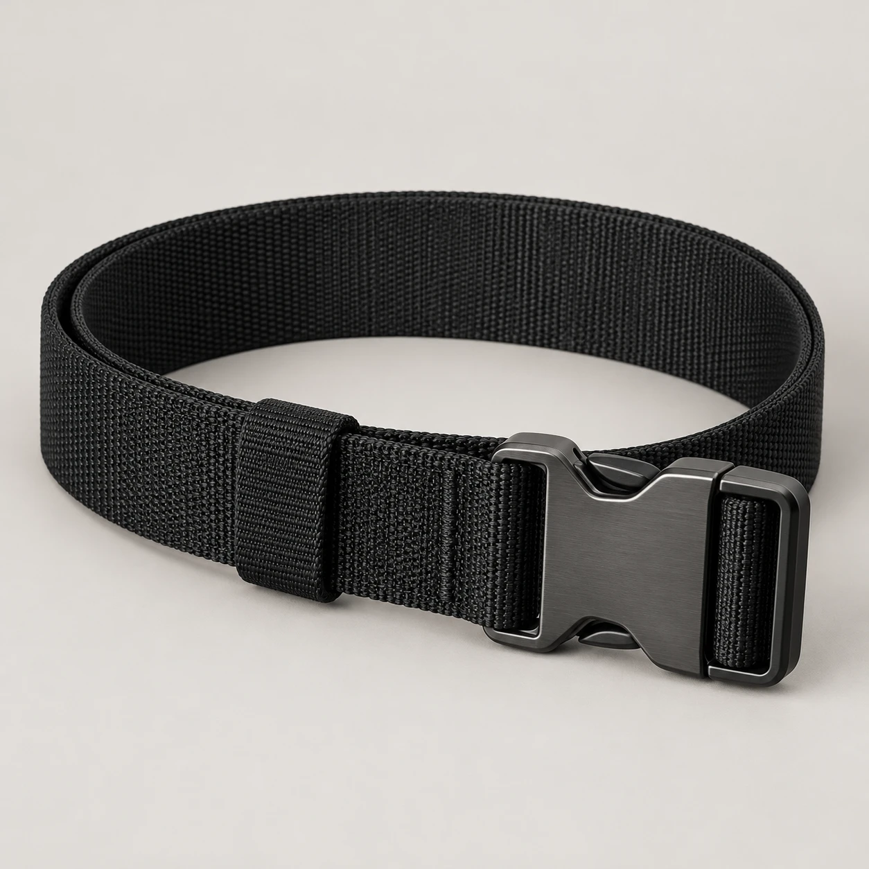 Black Grid Utility belt with thick nylon webbing, 38mm width, zinc alloy side release clip buckle, movable webbing keeper